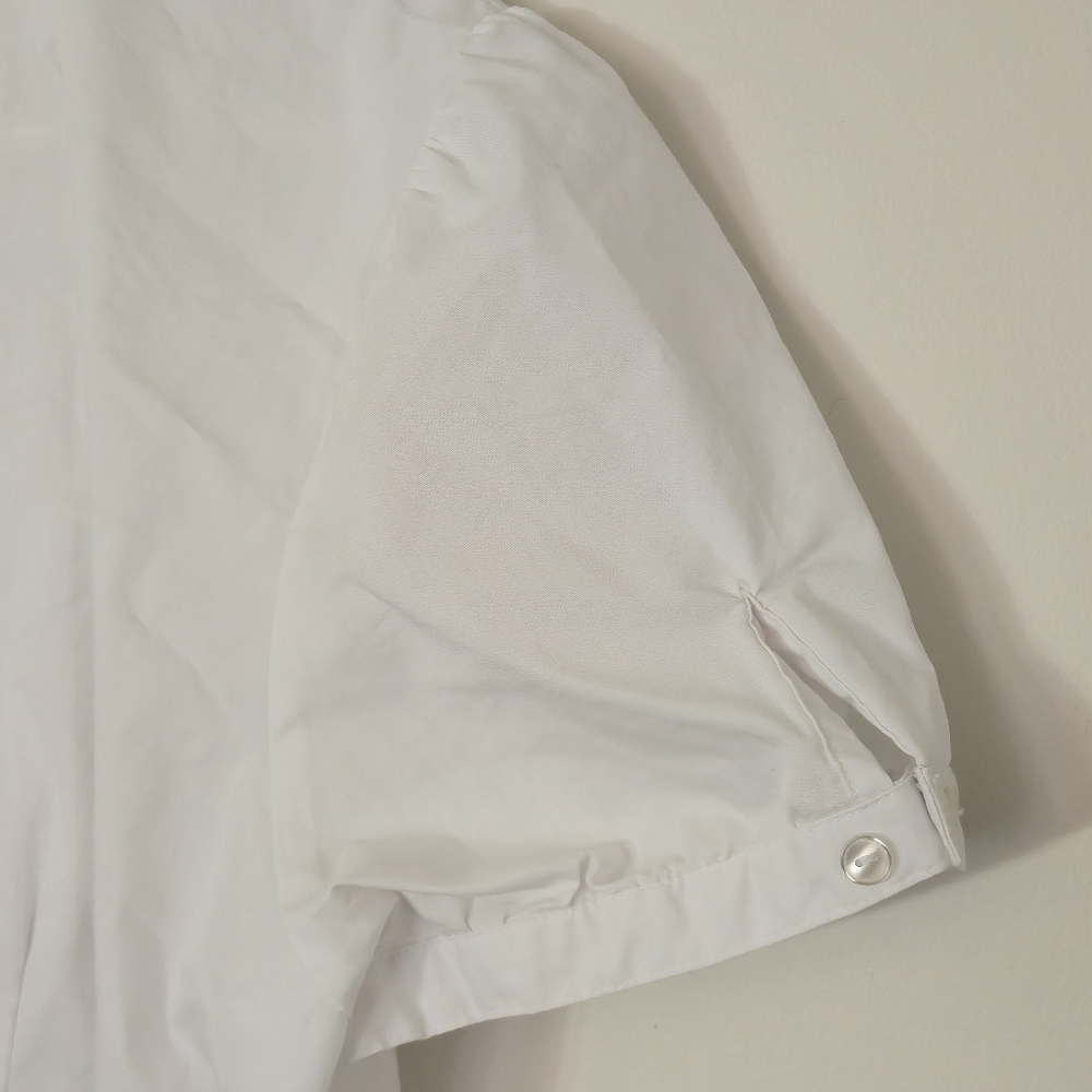 Ricki's Sz 18 White Mandarin Collar Ruched V-Neck Puff Sleeve Blouse Minimalist - Picture 11 of 16